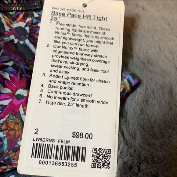 NWT Lululemon Base Pace HR Tight 25" floral Size 2 - Picture 4 of 4